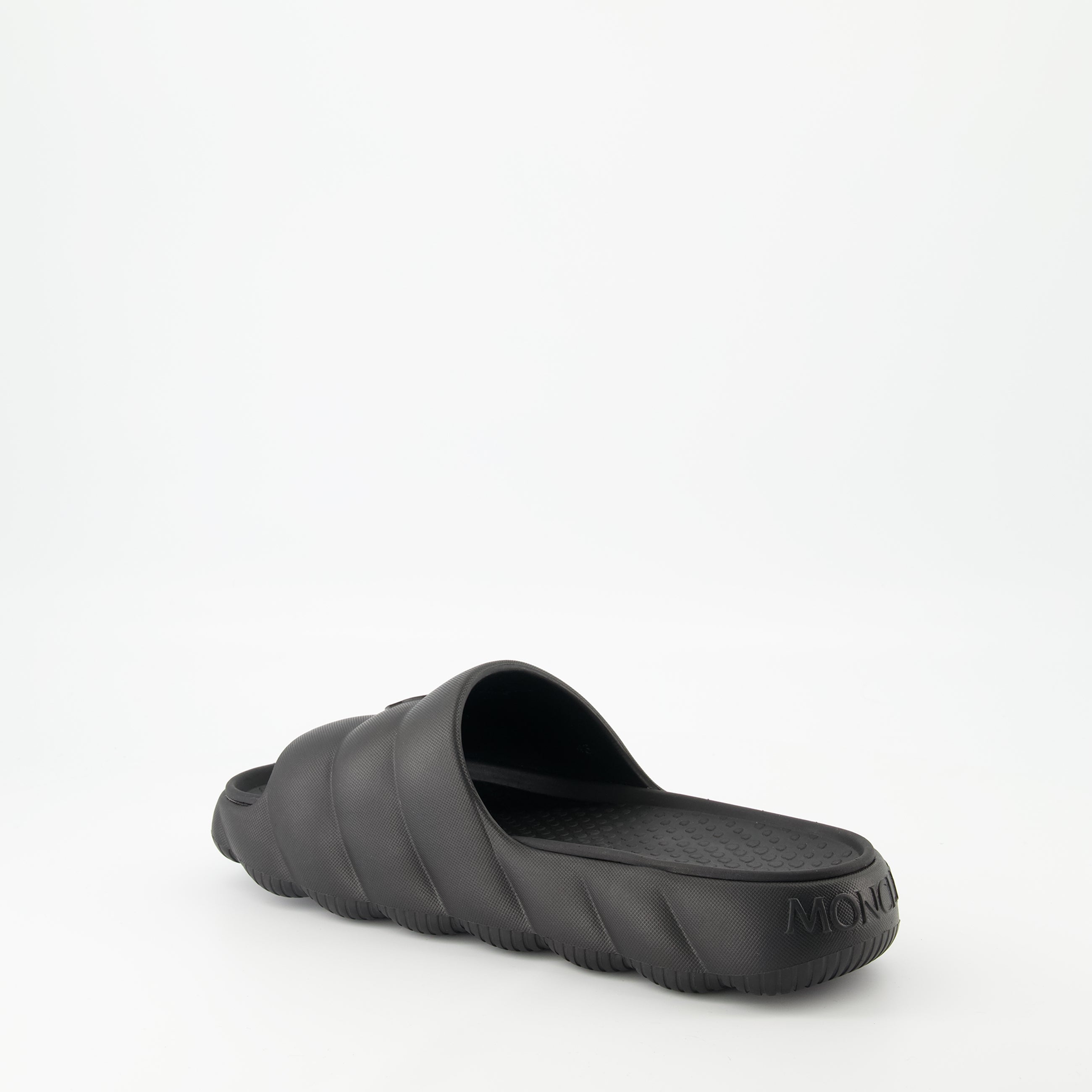 Moncler sandals, black slide sandals, Lilo sandals, luxury footwear, elegant slide sandals