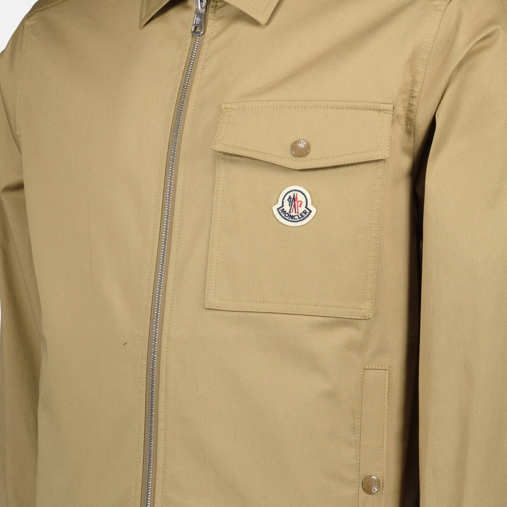 beige shirt jacket, Moncler jacket, cotton zip jacket, classic collar jacket, men's outerwear