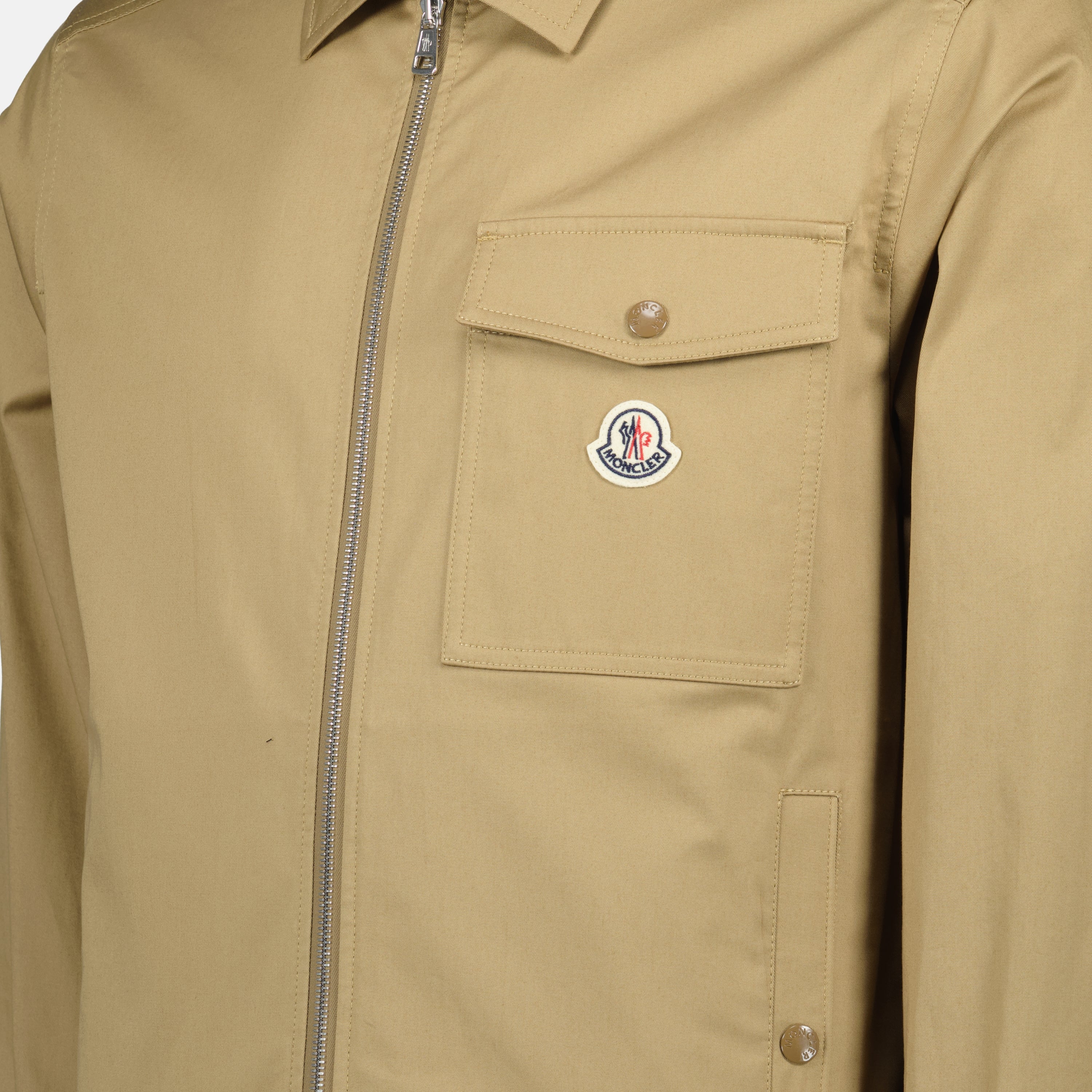 beige shirt jacket, Moncler jacket, cotton zip jacket, classic collar jacket, men's outerwear