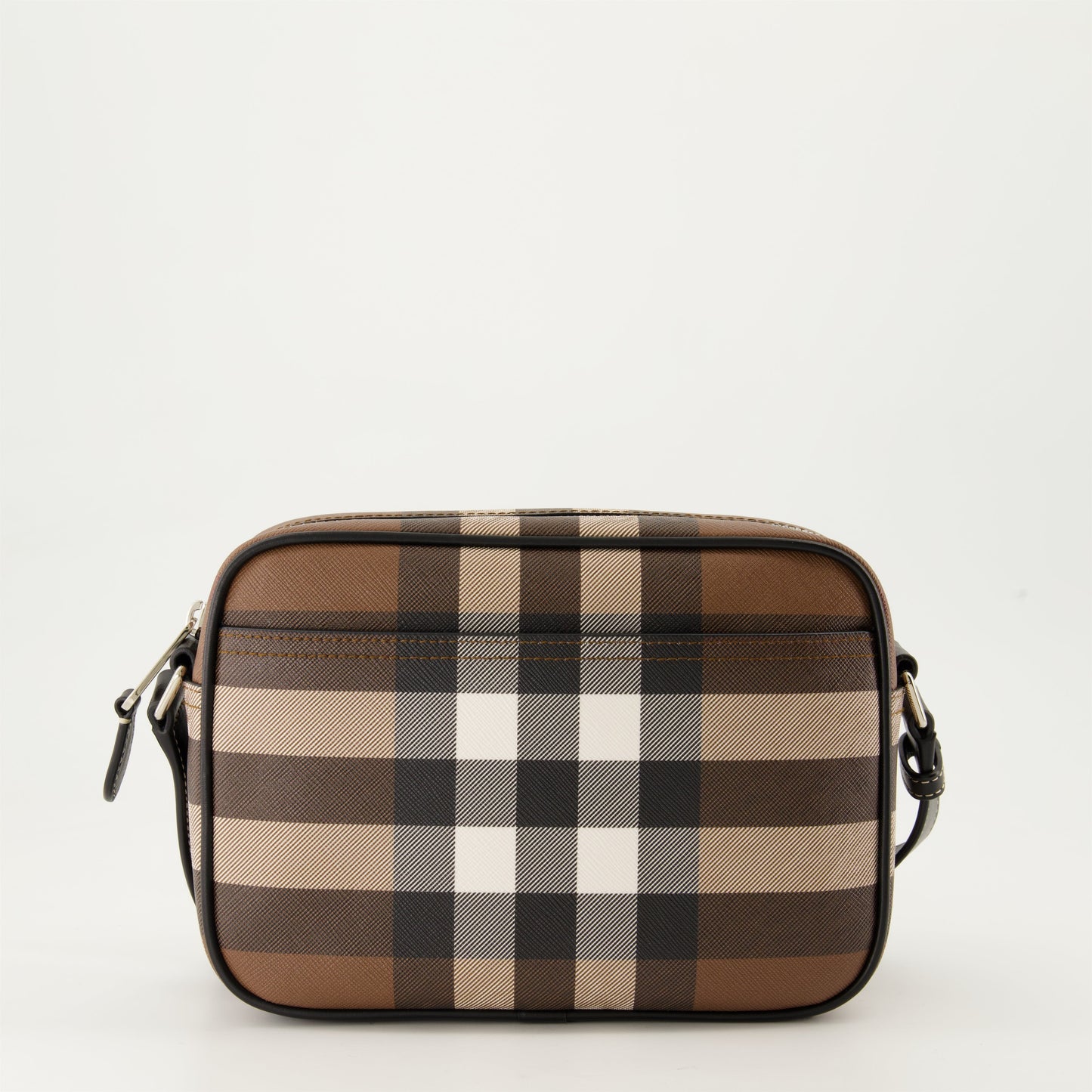 checkered shoulder bag, brown bag, adjustable strap bag, leather trim bag, luxury men's bag