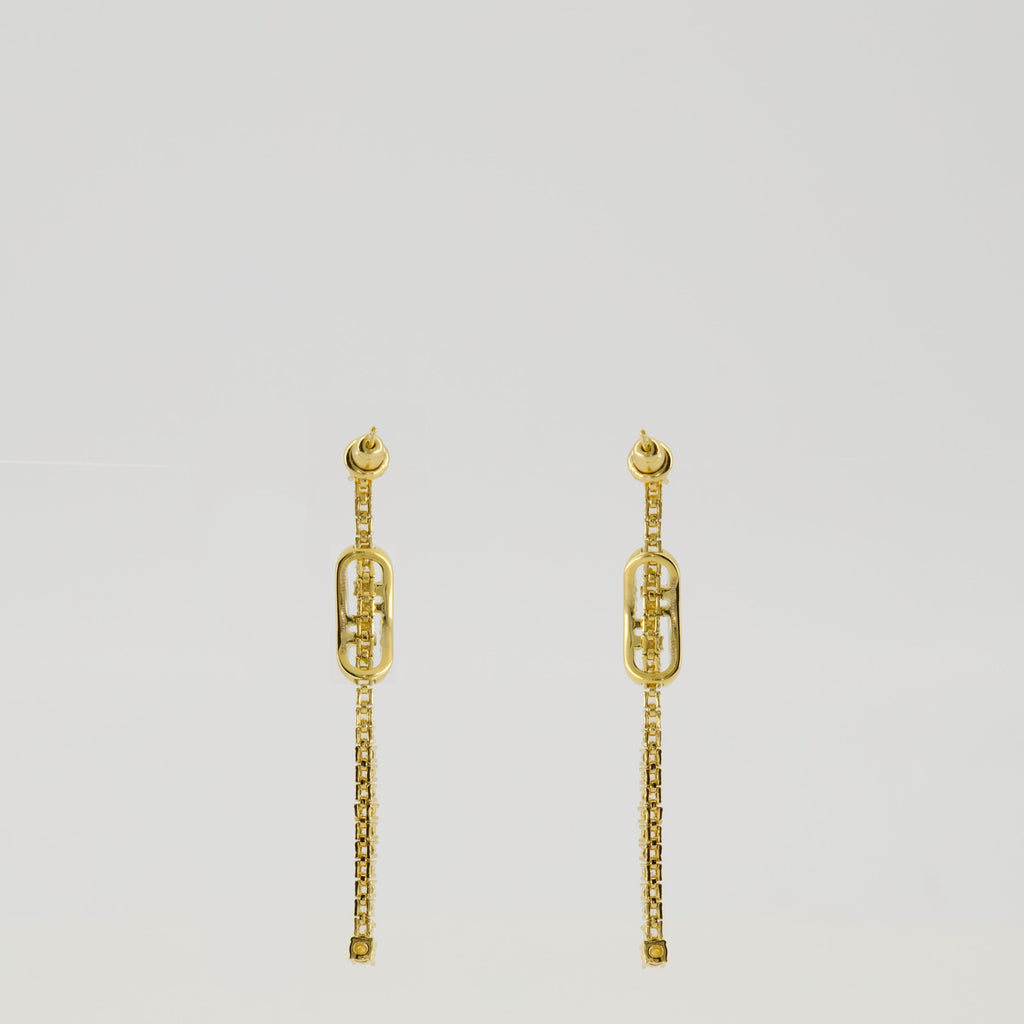 Fendi earrings, O'Lock design, gold metal jewelry, crystal earrings, luxury accessories