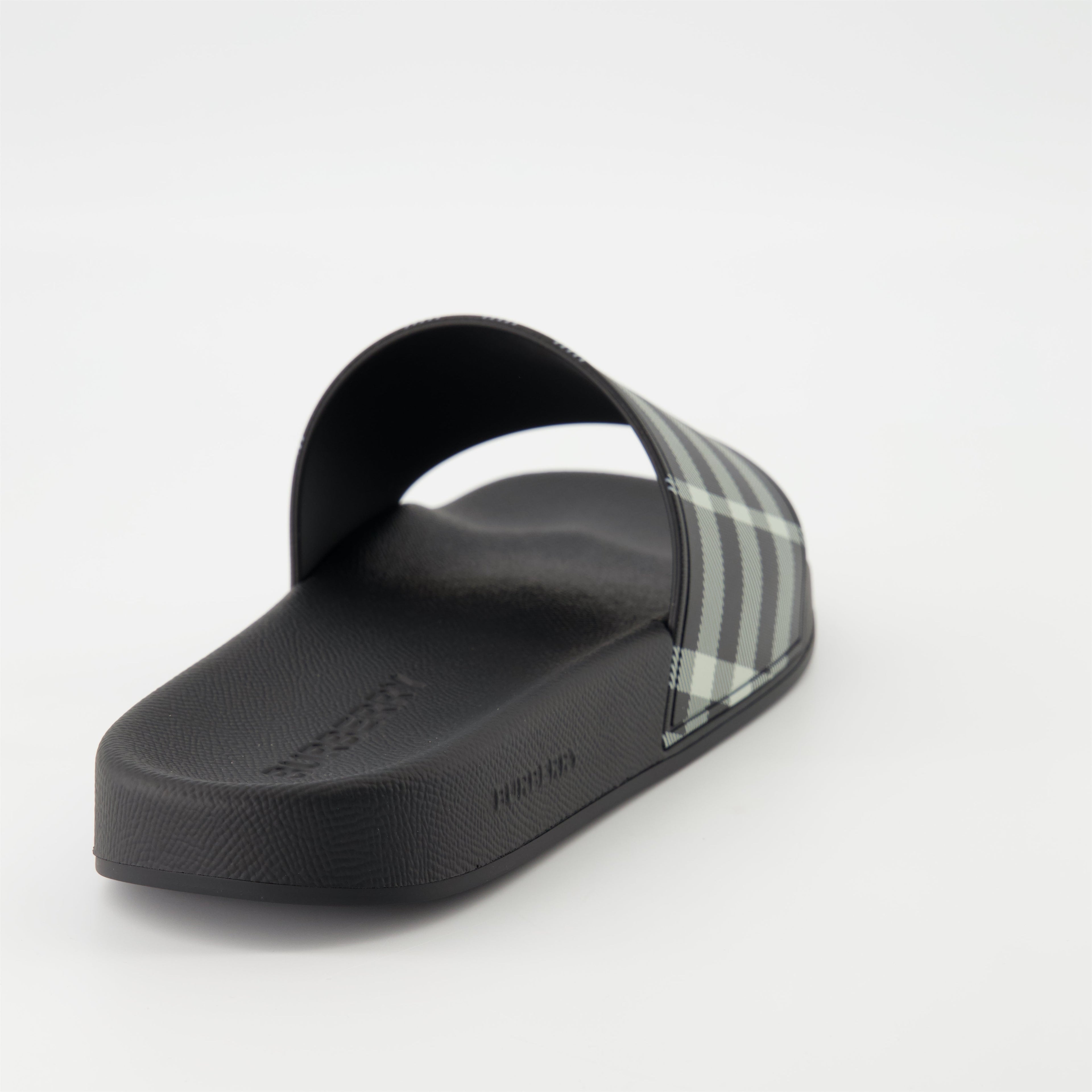 Burberry slides, Check print sandals, Polyurethane footwear, Casual slides, Designer sandals