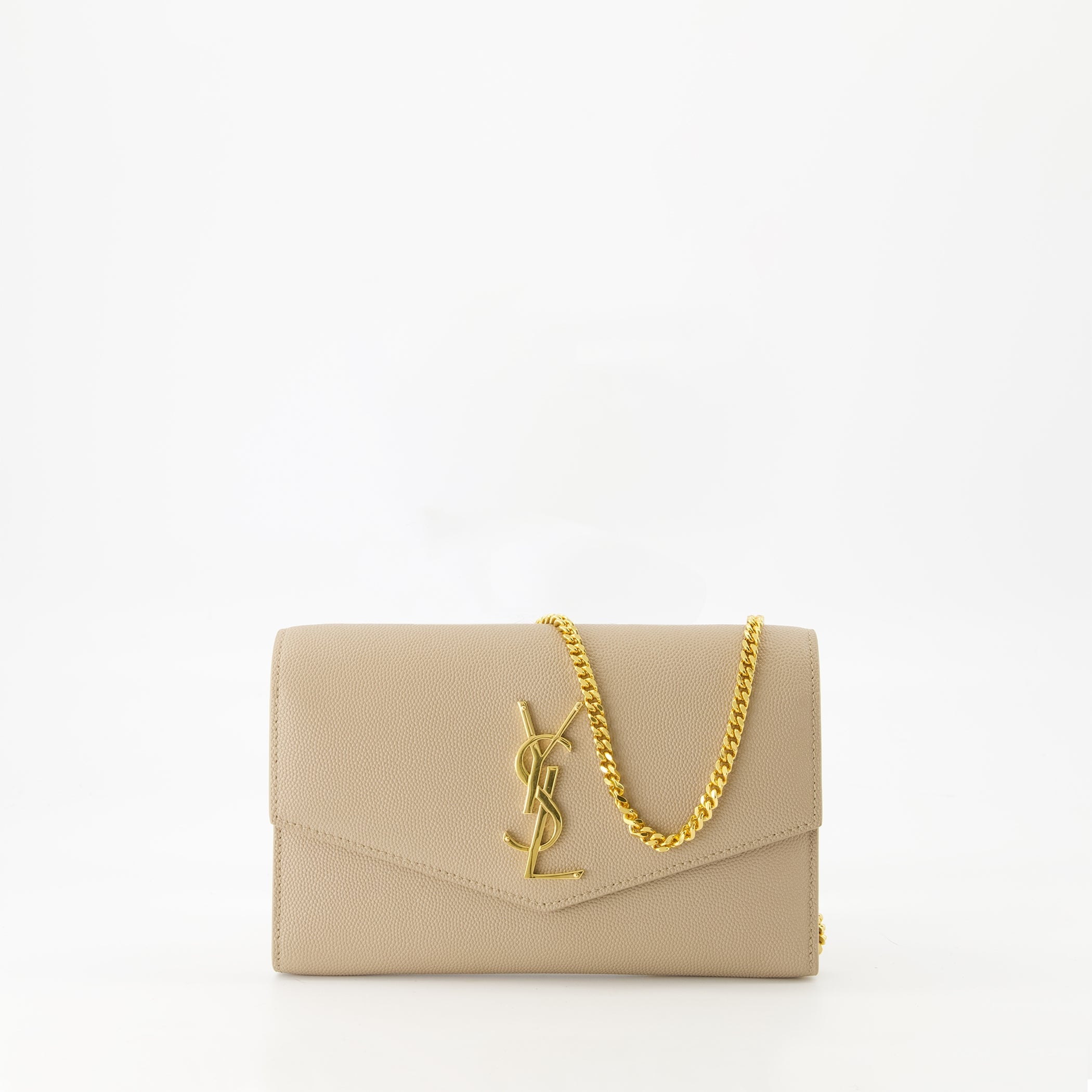 Image of Uptown Beige Chain Pouch by Saint Laurent for Women - Season Spring-Summer 2025 - Front View