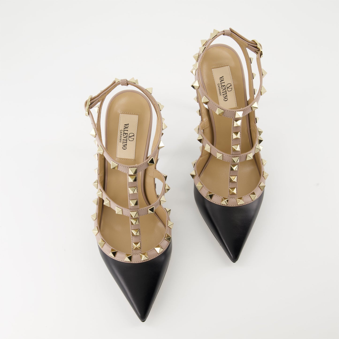 Rockstud pumps, black beige pumps, leather pumps, platinum studs, Valentino Garavani