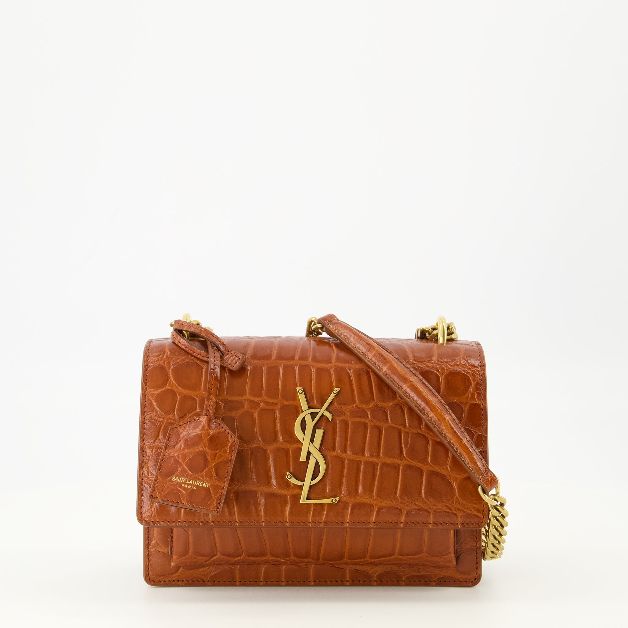 サン・ローランの女性用サンセット小型クロコ効果バッグの画像 - シーズン春夏2026 - 前面ビュー