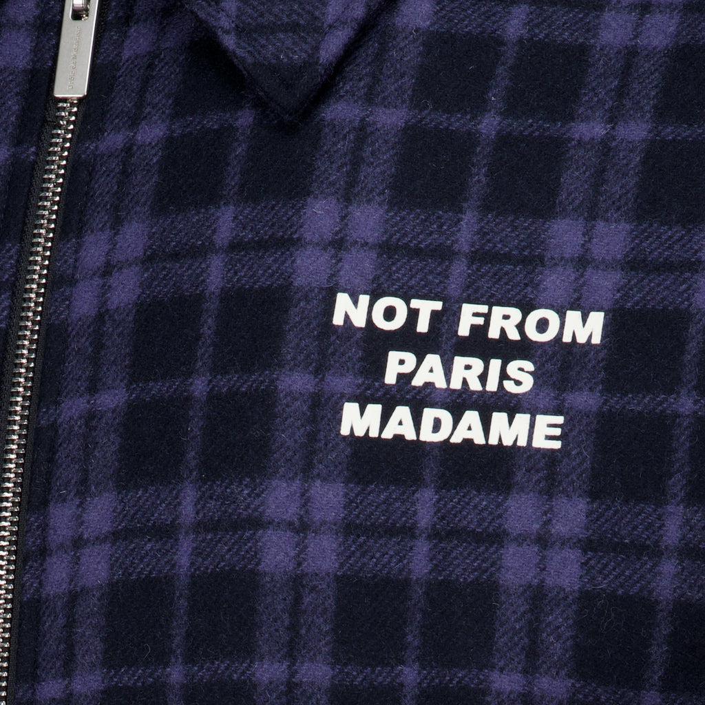 Navy Check Flannel Slogan Jacket