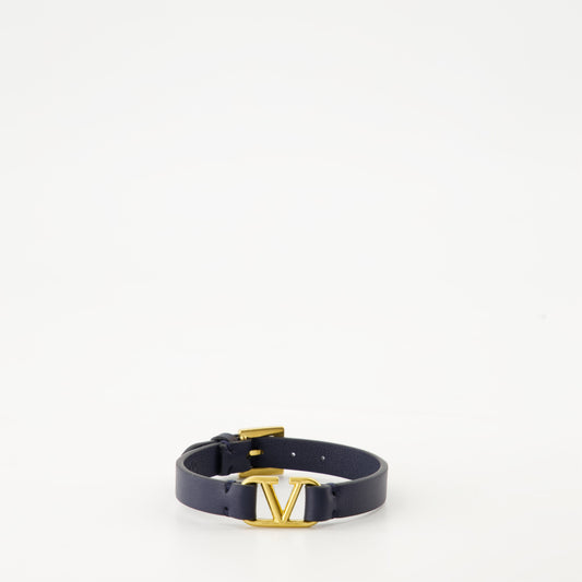 naval blue leather bracelet, Valentino Garavani VLogo, luxury accessory, refined men's bracelet, premium fashion bracelet