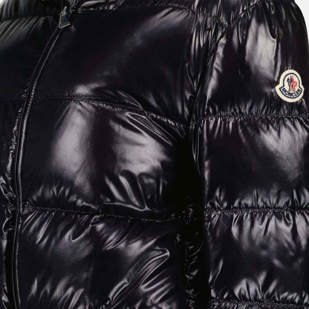 Moncler jacket, luxury outerwear, black nylon jacket, fashionable winter coat, elegant women’s attire