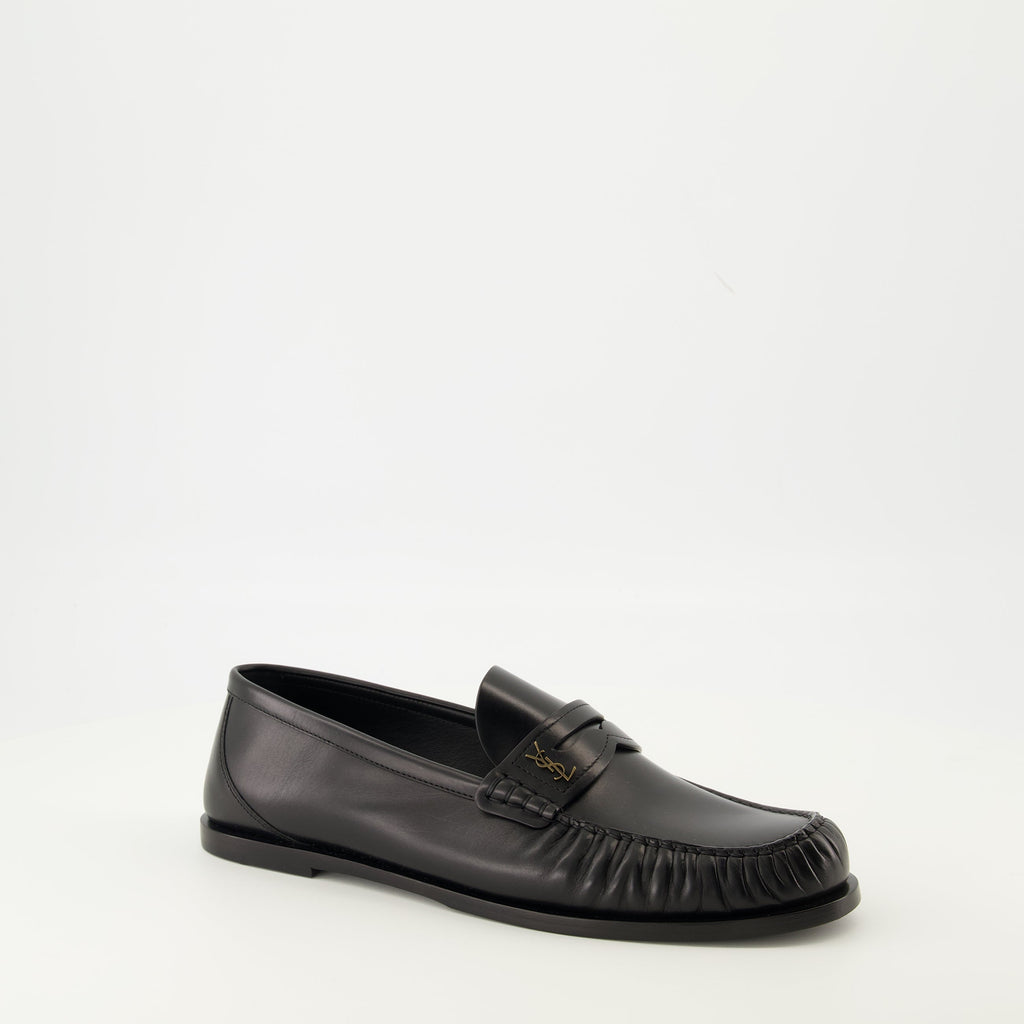 Saint Laurent loafers, black leather shoes, luxury footwear, rounded toe loafers, men's slip-on shoes