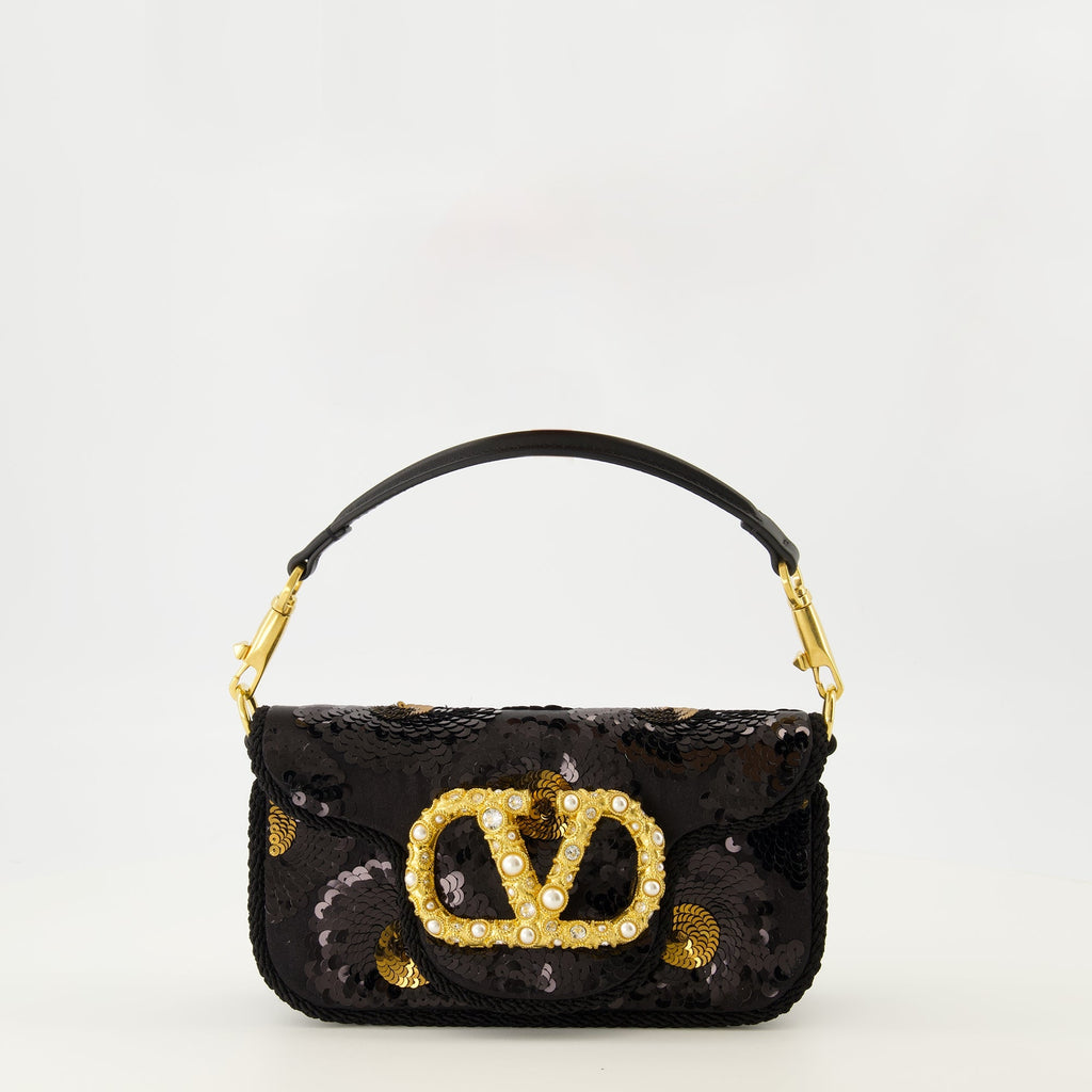 Valentino Garavani, black sequin bag, designer accessories, autumn-winter collection, fashion handbags