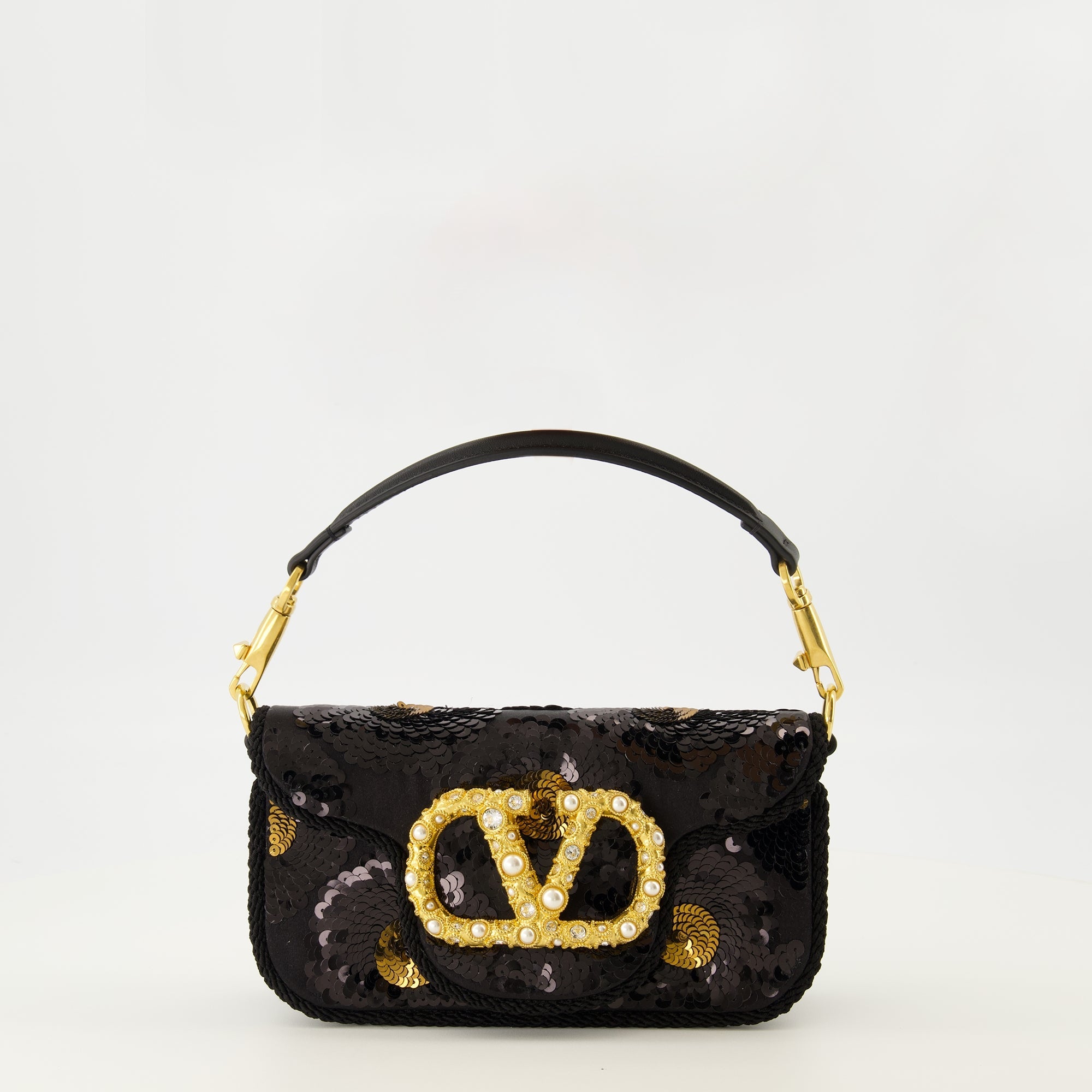 Valentino Garavani, black sequin bag, designer accessories, autumn-winter collection, fashion handbags