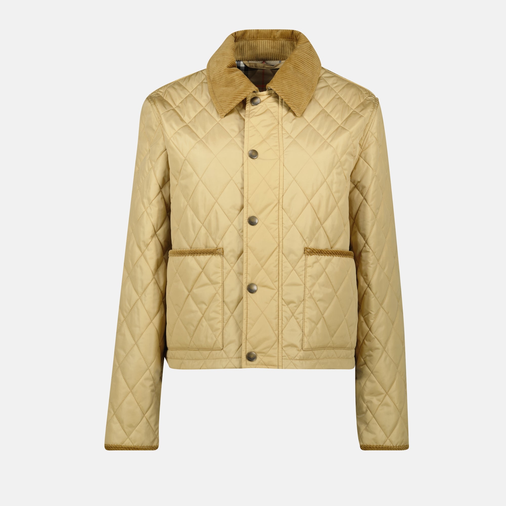 beige quilted jacket, Burberry jacket, women's outerwear, fashion jacket, lightweight jacket