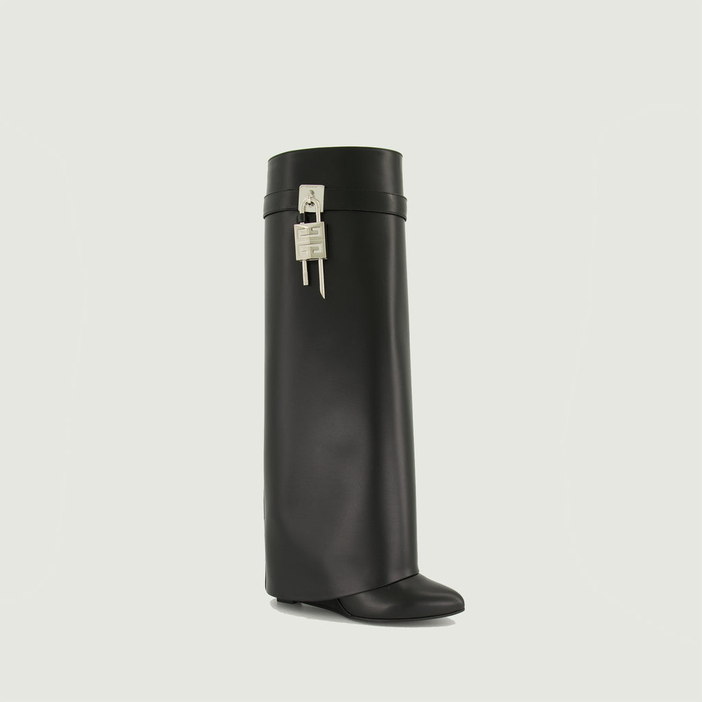 Givenchy Shark Lock boots, black leather boots, wedge heel boots, luxury footwear, designer footwear