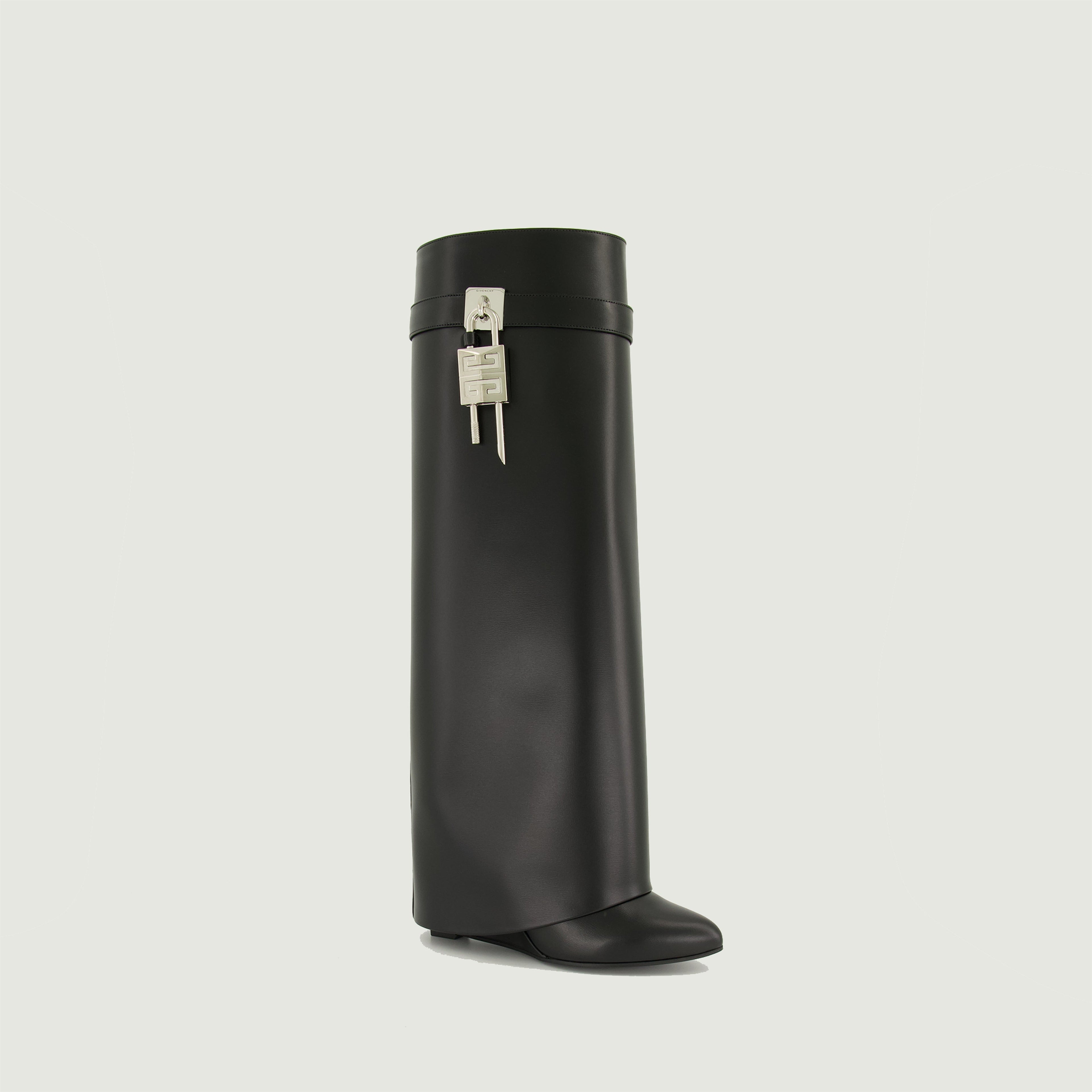 Givenchy Shark Lock boots, black leather boots, wedge heel boots, luxury footwear, designer footwear