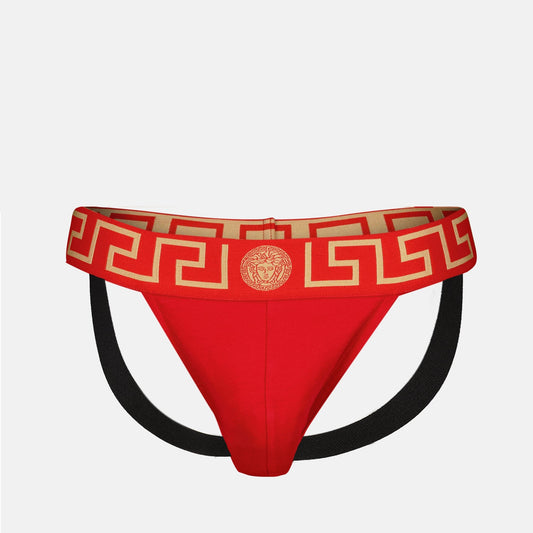 Medusa Greca jockstrap, cotton elastane blend, Fall-Winter 2024, red jockstrap, stylish menswear