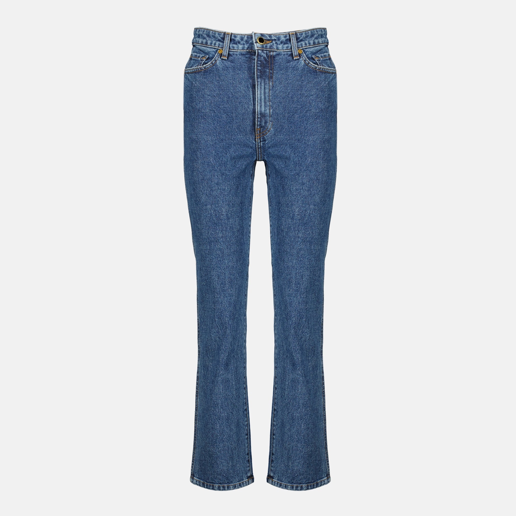 Khaite denim jeans, high waist jeans, straight cut jeans, five-pocket design, denim fashion