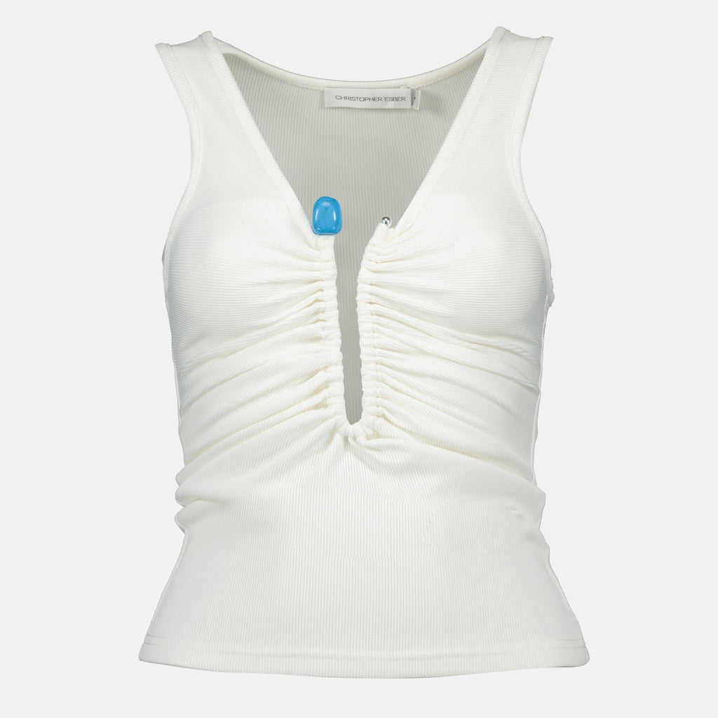 Christopher Esber, Crystal Pin Dress, V-neck dress, slim fit dress, white dress