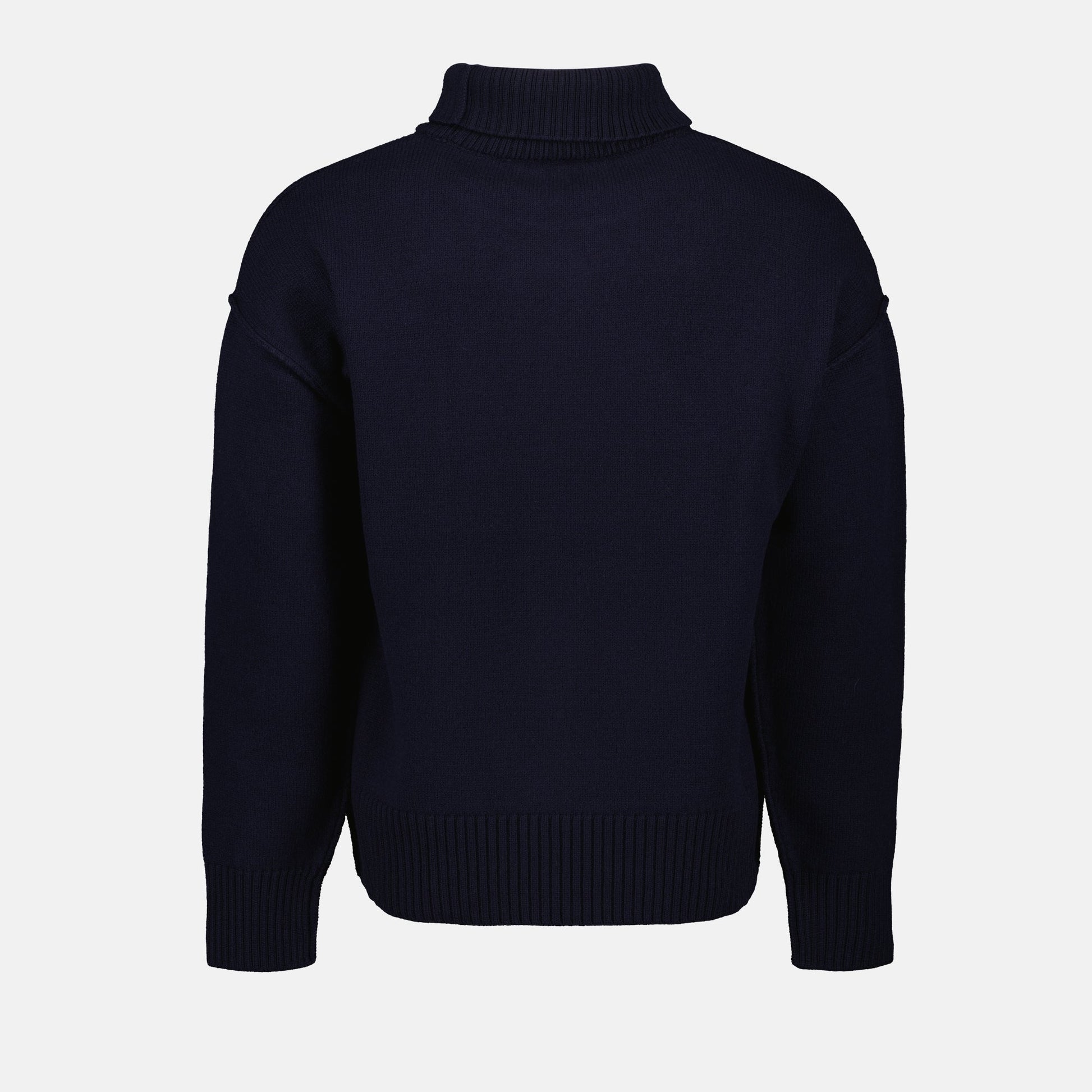 AMI Paris, turtleneck sweater, navy blue wool sweater, luxury knitwear, Autumn-Winter 2024 fashion