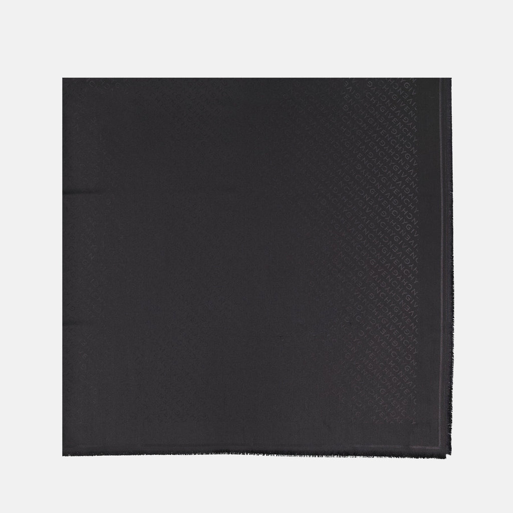 Monogram Silk Scarf, Luxury Silk Scarf, Designer Accessories, Black Silk Scarf, High-End Fashion