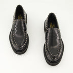 black leather moccasins, round toe, leather sole, refined footwear, classic black moccasins