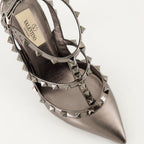 Valentino, Rockstud Heels, Silver Shoes, Luxury Fashion, Pointed Heels