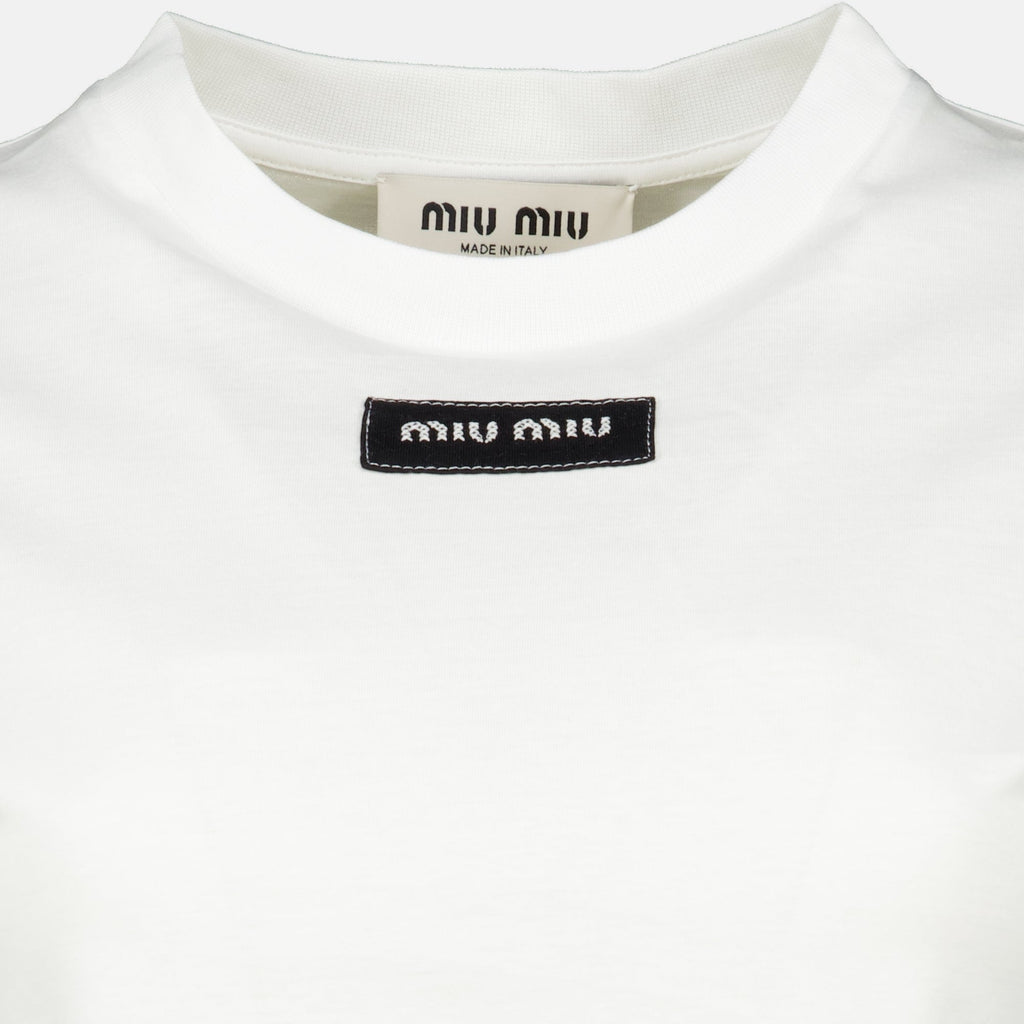 Weißes Baumwoll-T-Shirt mit gesticktem Logo