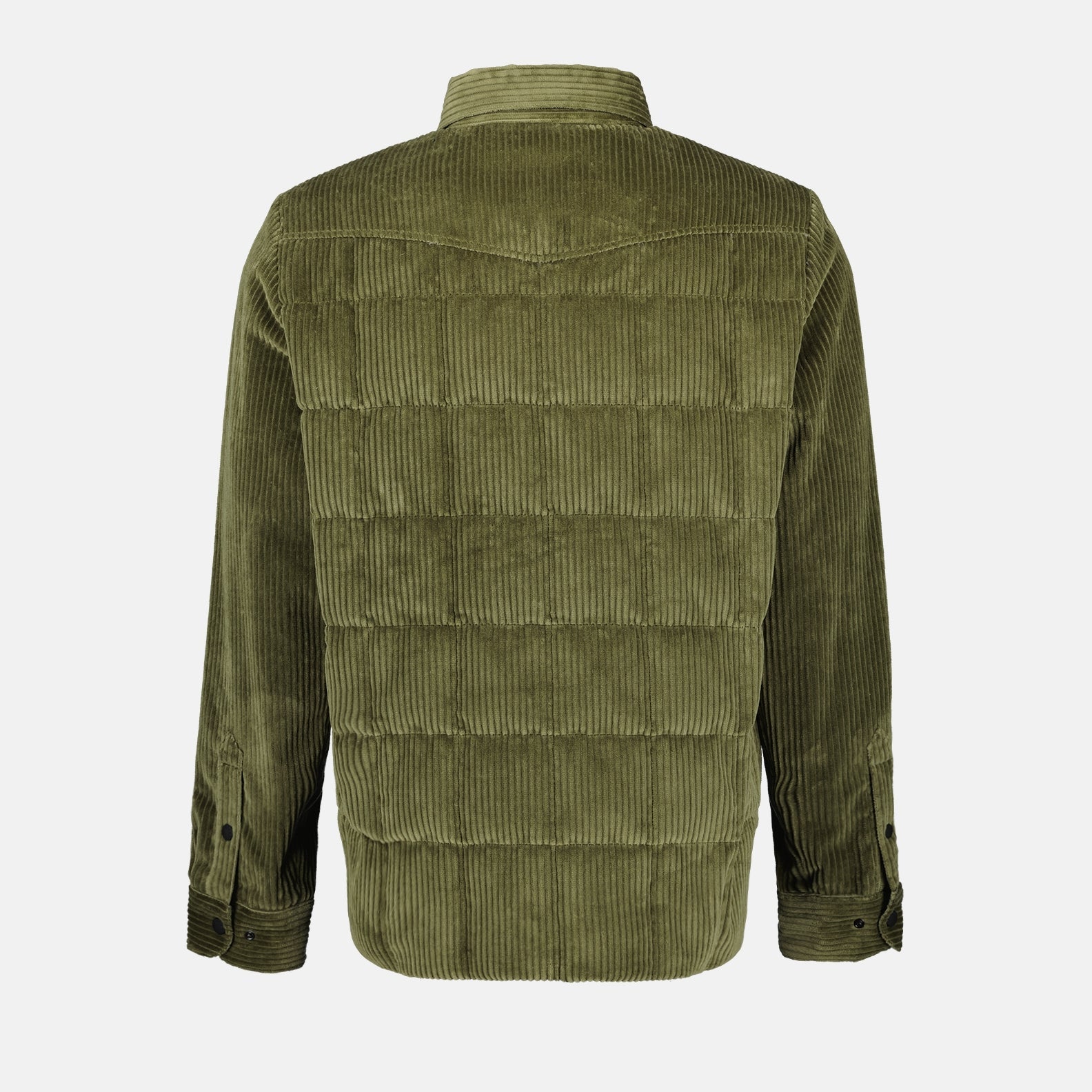 corduroy velvet overshirt, Moncler Grenoble, green overshirt, classic collar overshirt, men's fashion 2024