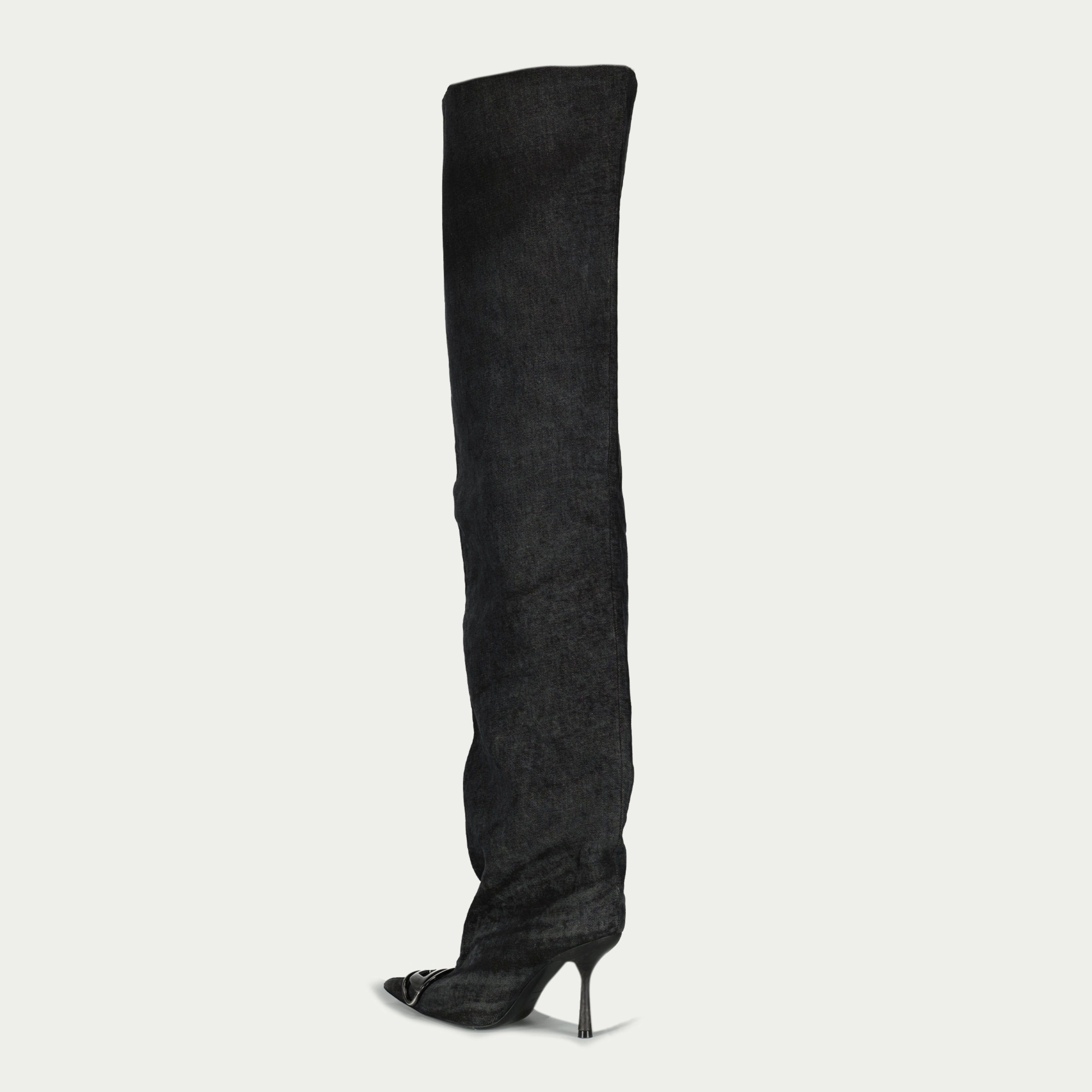 thigh-high boots, denim boots, black washed boots, Diesel footwear, autumn winter collection