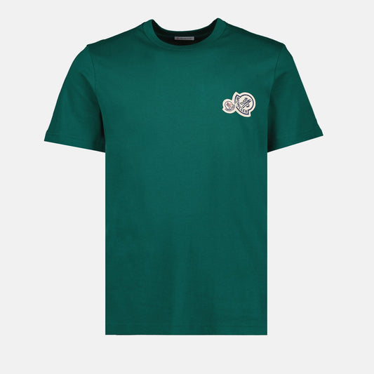 Moncler logo T-shirt, green T-shirt, round neck T-shirt, cotton T-shirt, Autumn-Winter 2024