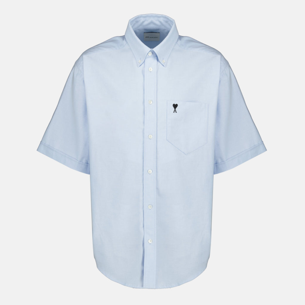 Image of Boxy Shirt Ami de Coeur Blue by Ami PARIS for Men - Season Spring-Summer 2026 - Front View