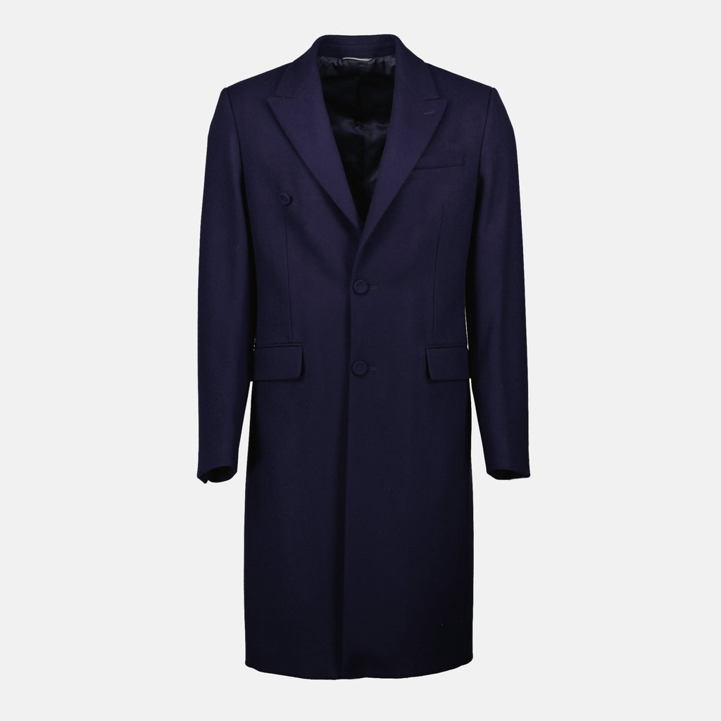 Imagen de un abrigo largo azul marino de Dior para hombres - Temporada Primavera-Verano 2026 - Vista frontal