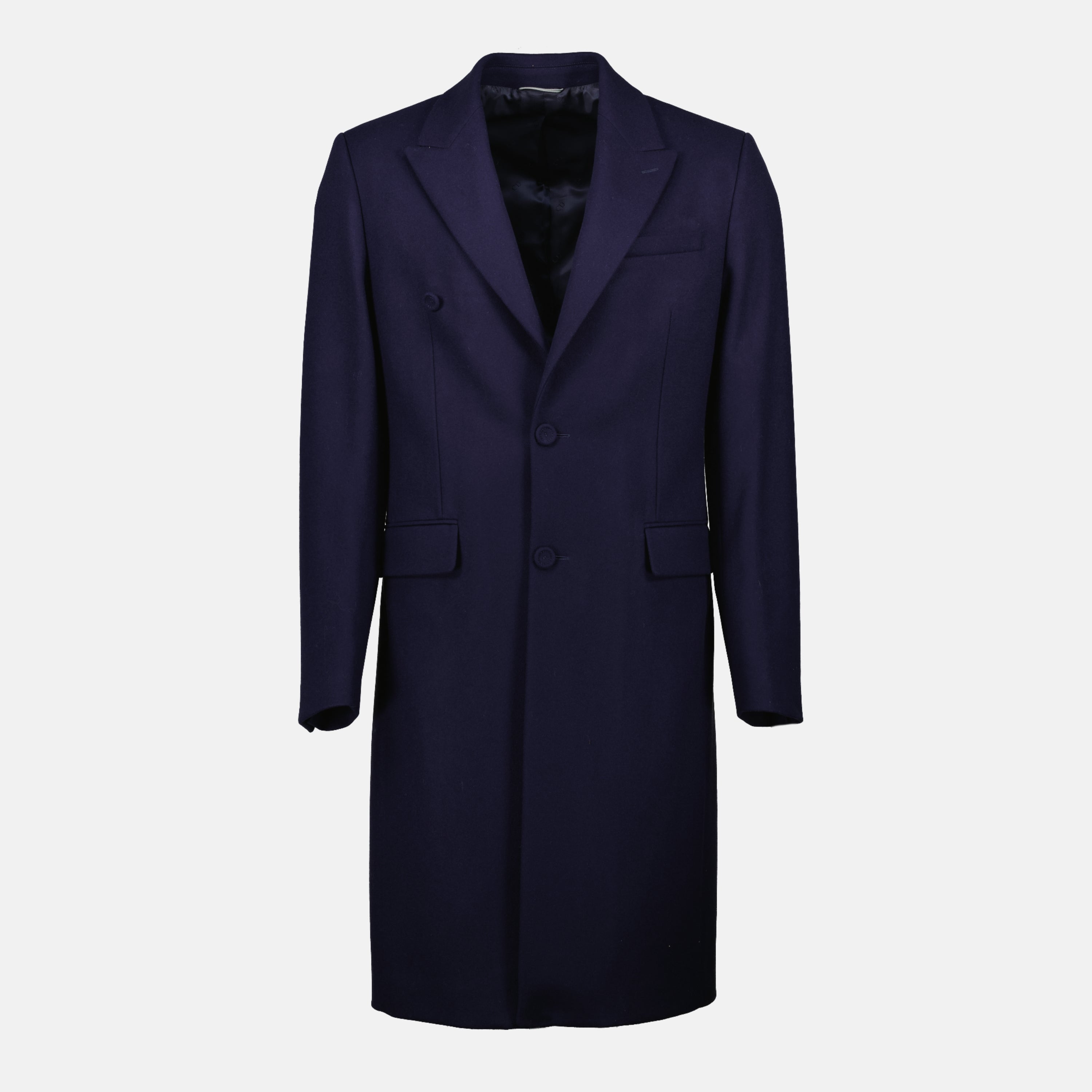 Imagen de un abrigo largo azul marino de Dior para hombres - Temporada Primavera-Verano 2026 - Vista frontal