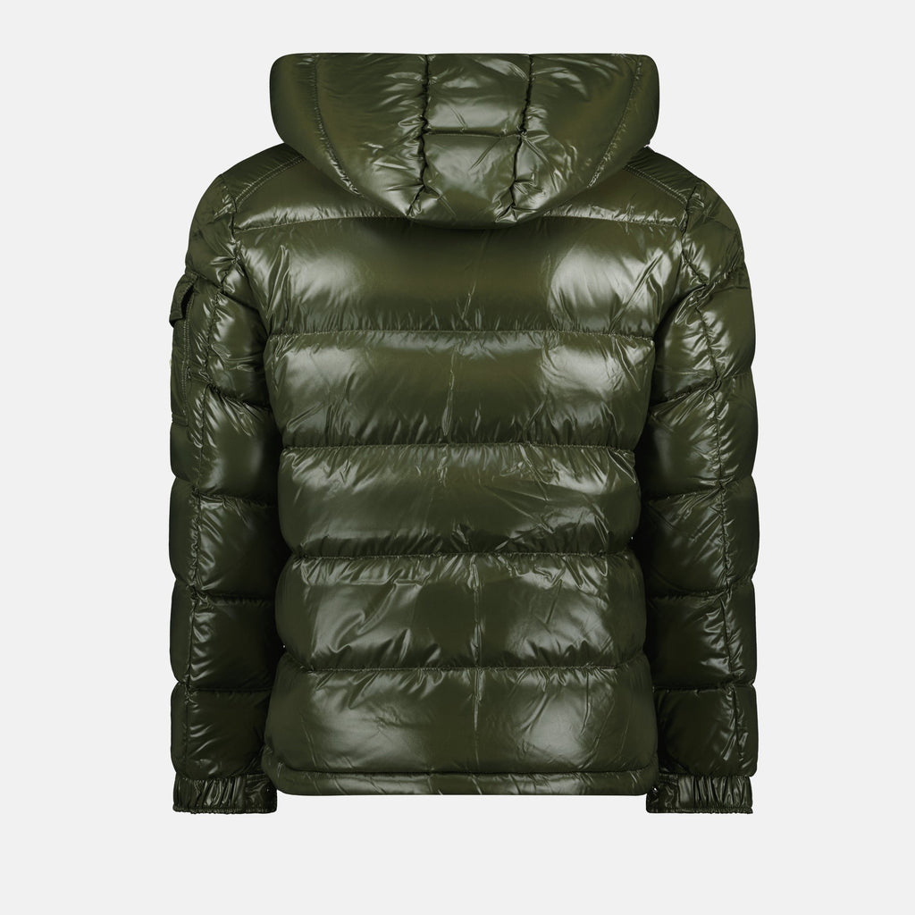 Moncler jacket, Maya down jacket, green nylon outerwear, men's quilted jacket, stylish winter coat