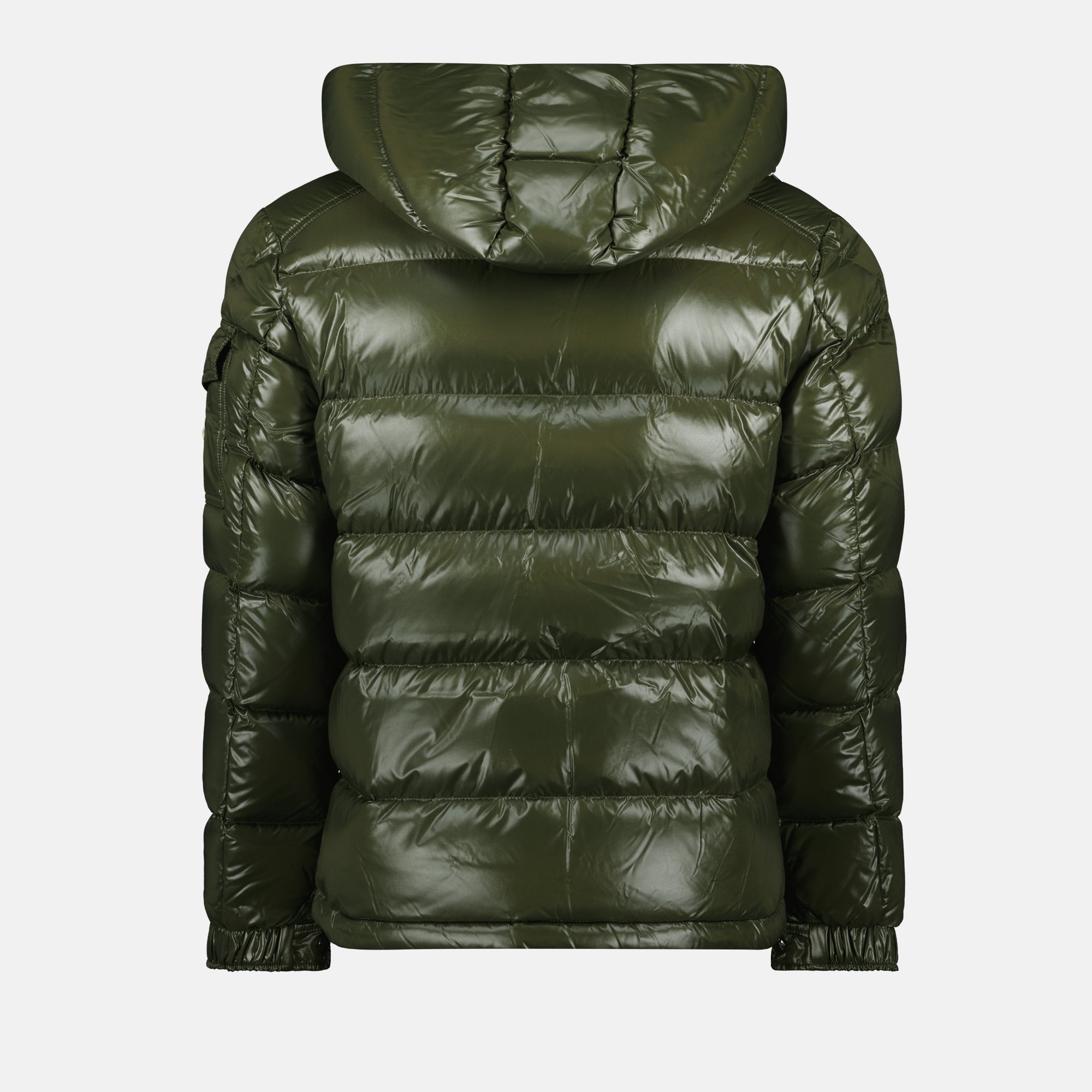 Moncler jacket, Maya down jacket, green nylon outerwear, men's quilted jacket, stylish winter coat