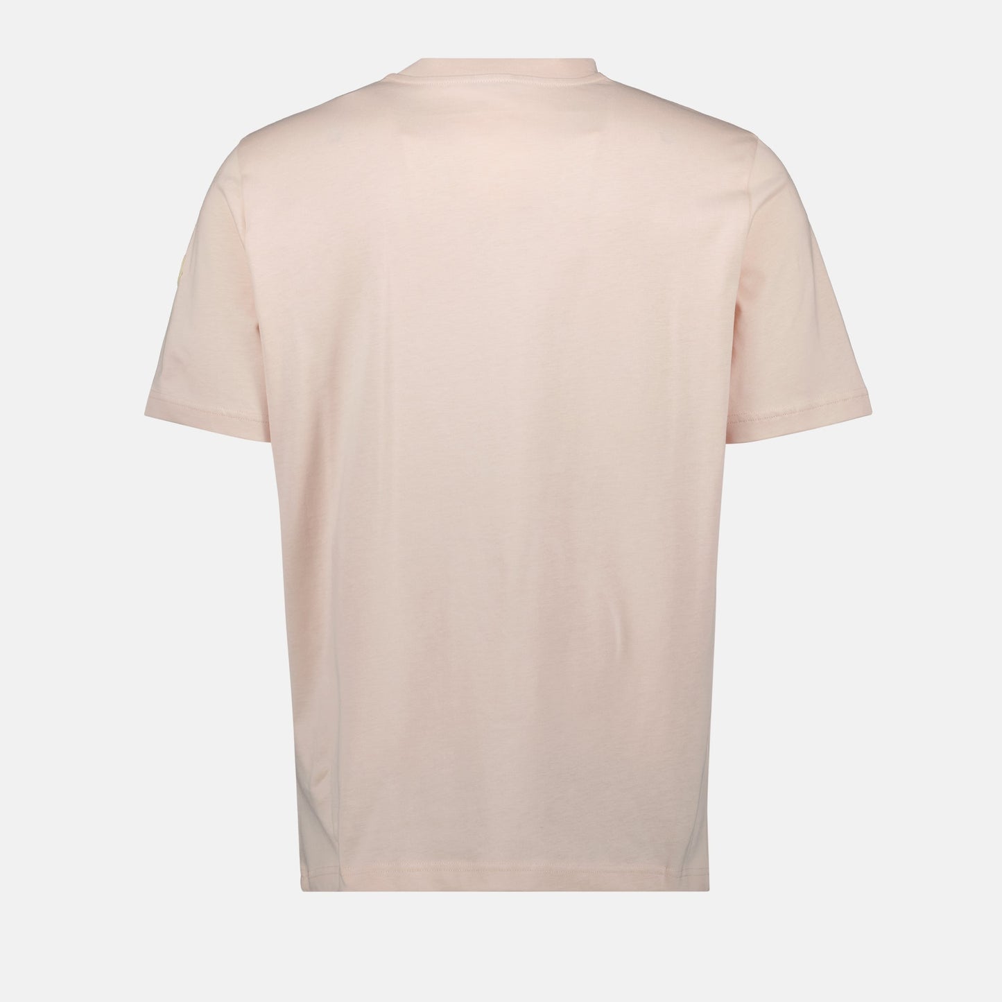 light pink t-shirt, Moncler t-shirt, embroidered logo t-shirt, cotton casual wear, Spring-Summer fashion