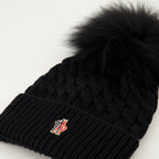 Black beanie, Pom-pom hat, Ribbed wool, Moncler Grenoble, Cold weather accessory