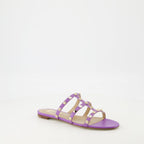 Rockstud sandals, violet leather sandals, designer footwear, spring-summer collection, stylish strap sandals