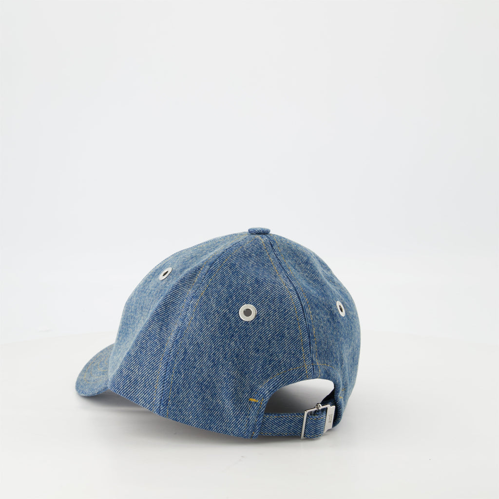 denim cap, AMI de Coeur, adjustable strap cap, embroidered logo cap, unisex denim accessory