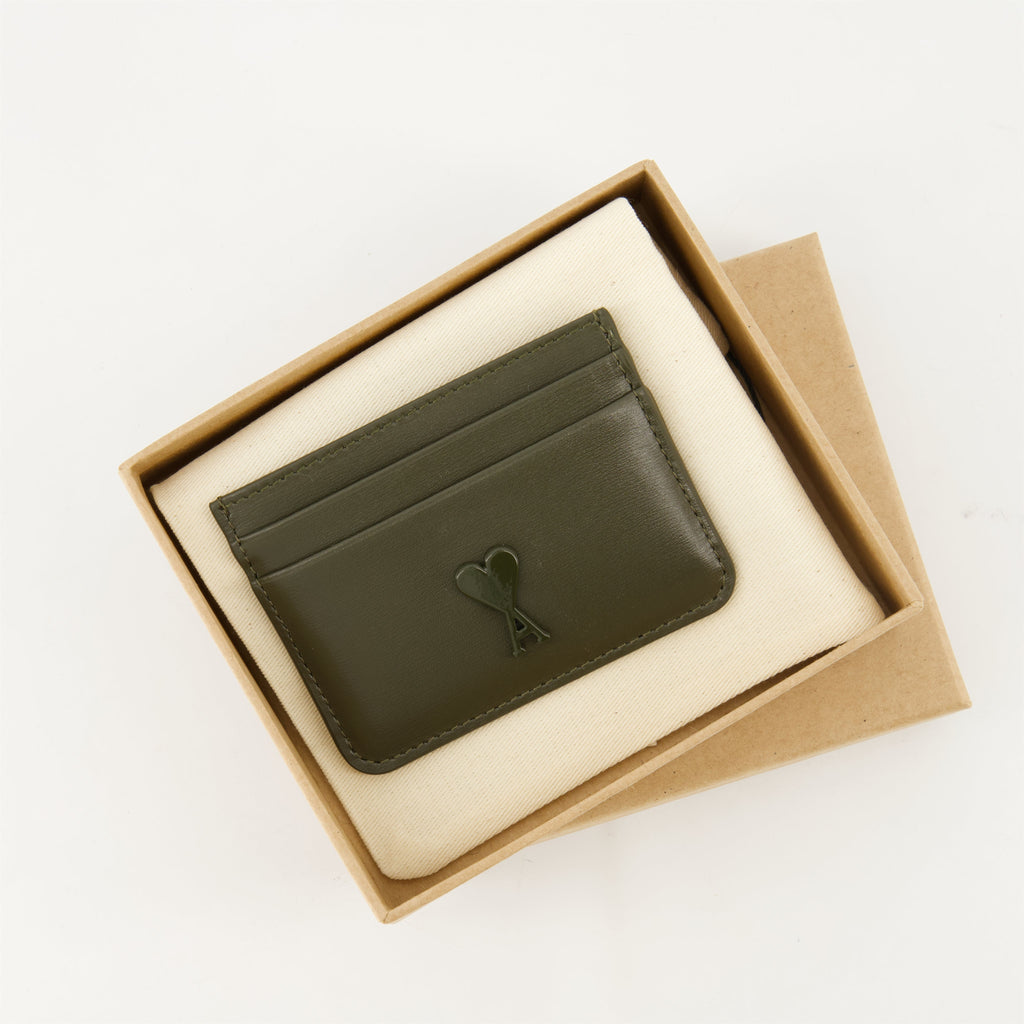 AMI de Coeur, card holder, khaki green, leather accessory, unisex wallet