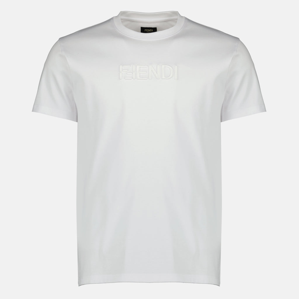 Image of White Cotton T-Shirt by Fendi for Men - Season Spring-Summer 2026 - Front View