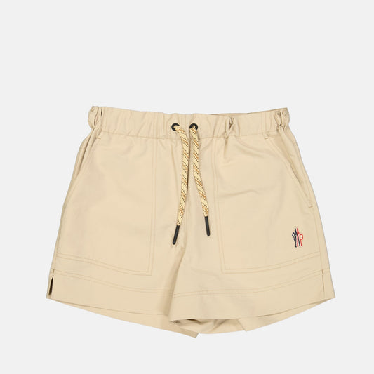 beige nylon shorts, Moncler Grenoble, luxury leisurewear, Spring-Summer 2024, technical crinkled fabric