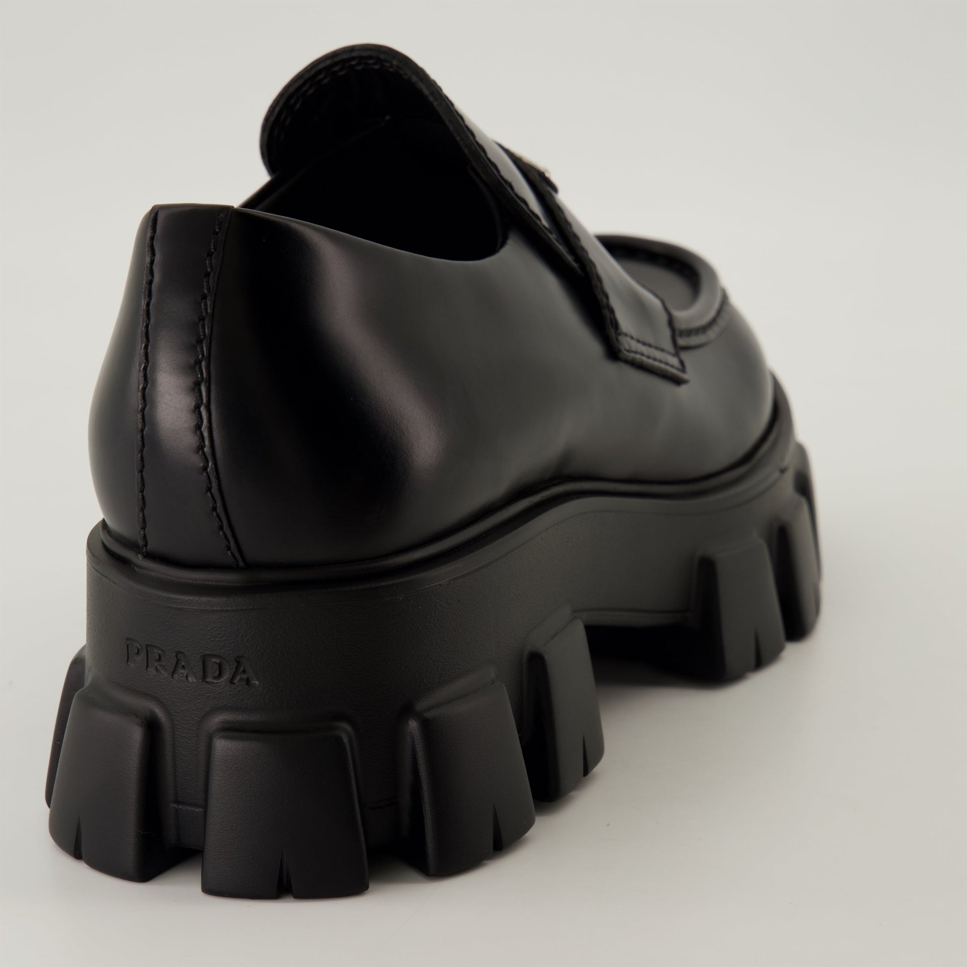 Black Leather Moccasins, Chunky Sole Shoes, Rubber Sole Footwear, Enamelled Logo Moccasins, Autumn-Winter 2024 Shoes