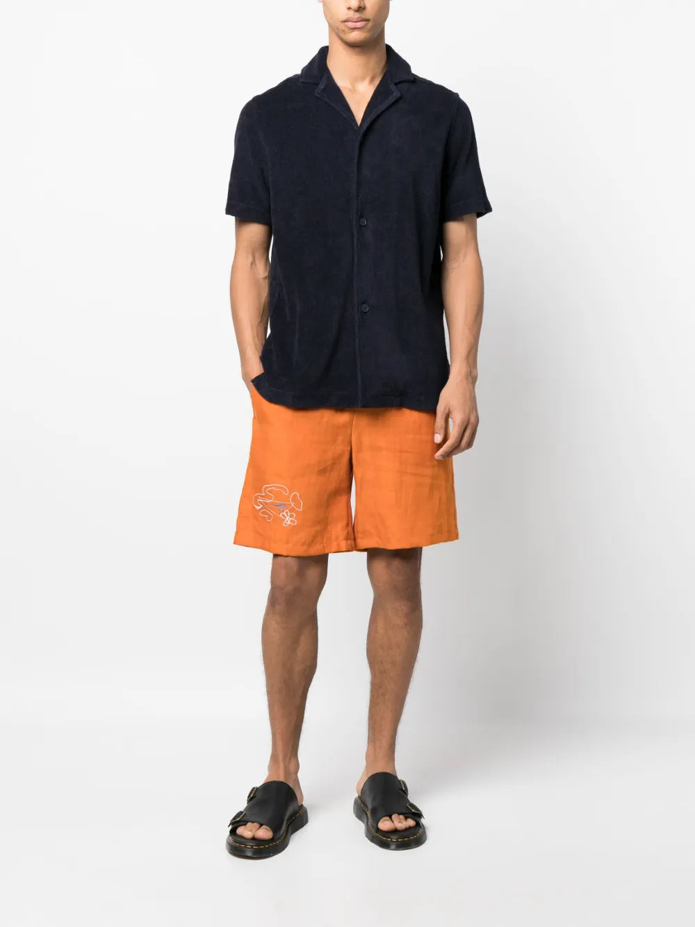 Terry cotton shirt, Orlebar Brown shirt, luxury fashion, navy shirt, organic fabric