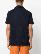 Terry cotton shirt, Orlebar Brown shirt, luxury fashion, navy shirt, organic fabric