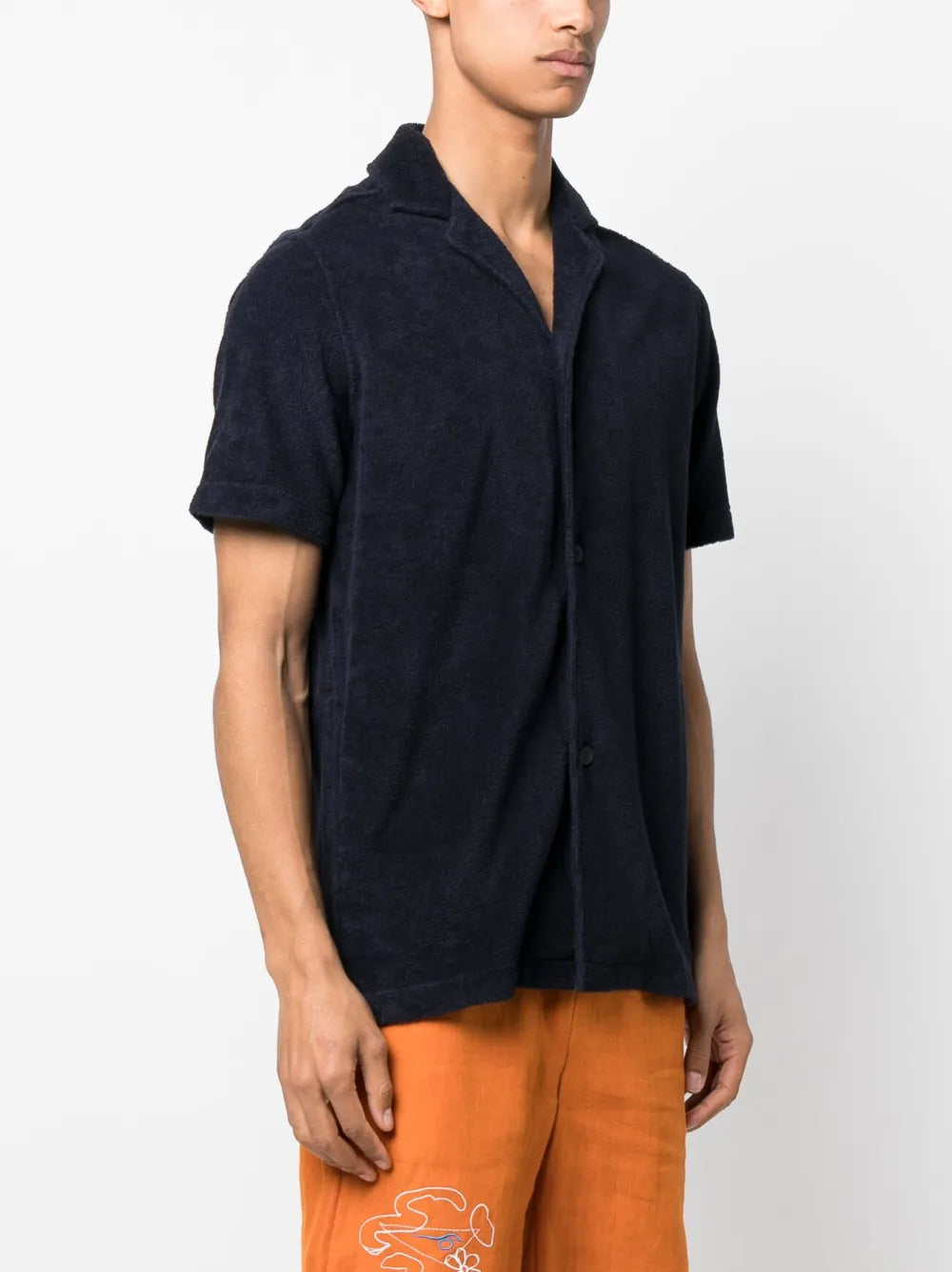 Terry cotton shirt, Orlebar Brown shirt, luxury fashion, navy shirt, organic fabric