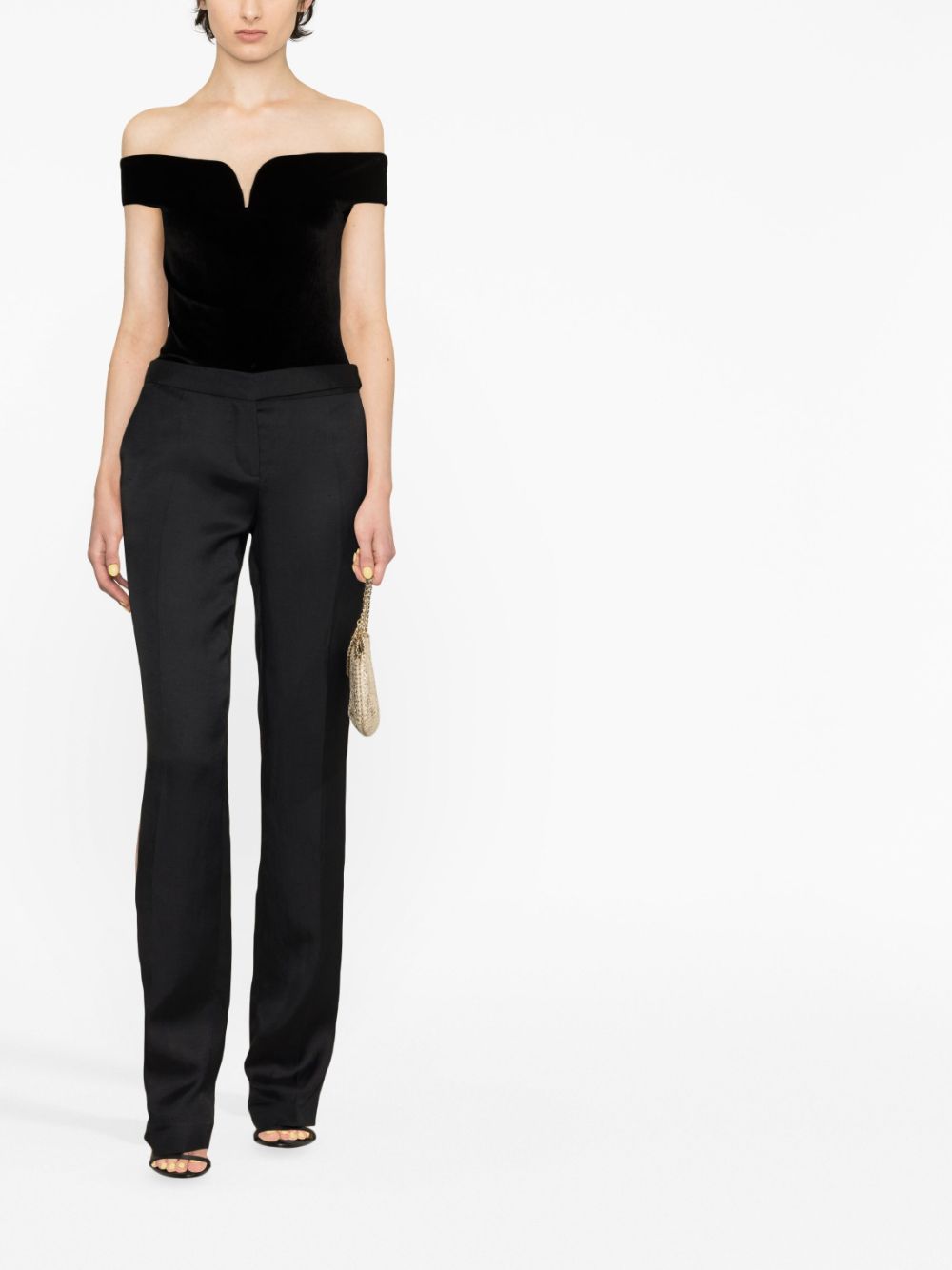 Stella McCartney, women's black trousers, pleated trousers, luxury fashion, elegant trousers