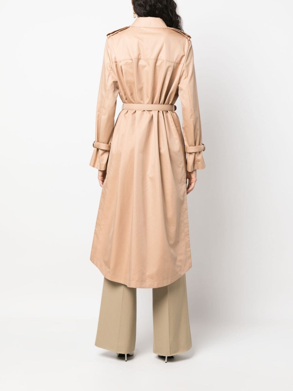 Image of Double-Breasted Beige Trench Coat by Fendi for Women - Season Spring-Summer 2023 - Model view 3