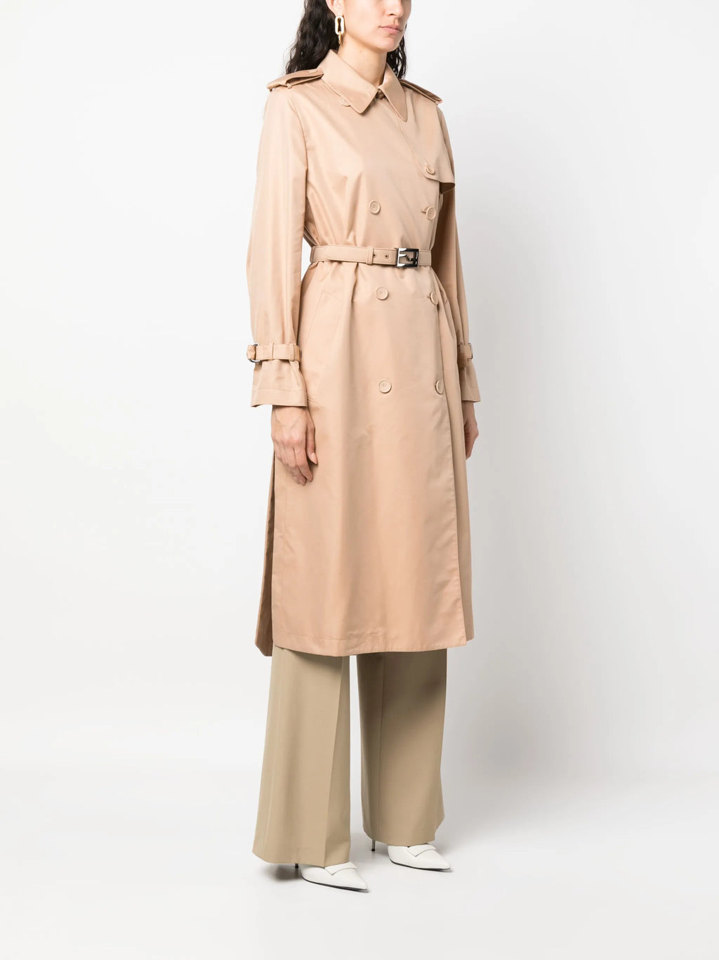 Image of Double-Breasted Beige Trench Coat by Fendi for Women - Season Spring-Summer 2023 - Model view 2