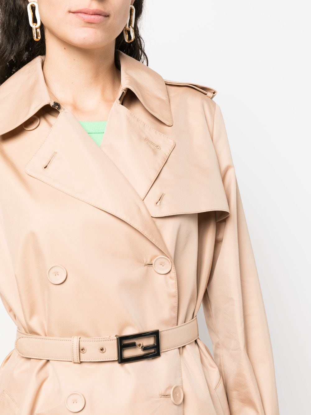 Fendi trench coat, double-breasted coat, luxury outerwear, beige trench coat, women's designer coat