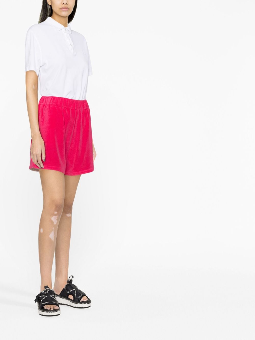 Moncler women's shorts, terry cotton shorts, luxury pink shorts, designer women's shorts, high-end casual wear